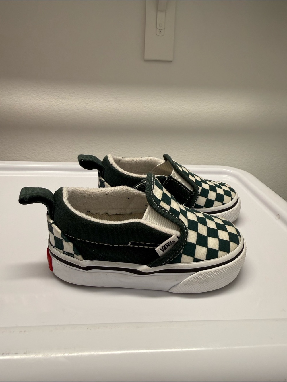 Vans Mid Checkerboard Slip-On Sneakers - Green and White